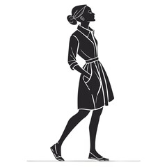 Vector art of elegant woman in dress silhouette isolated on white background