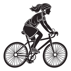Obraz premium Vector art of woman cyclist riding a bicycle wearing helmet isolated on white background
