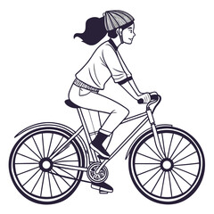 Naklejka premium Vector art of young woman riding bicycle with helmet isolated on white background