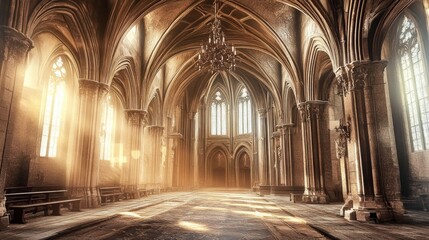 Fototapeta premium Stunning Interior of Cathedral with High Arches and Soft Light