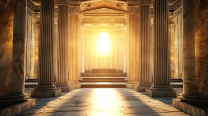 Naklejka premium Majestic Nave with Marble Columns Illuminated by Glowing Light