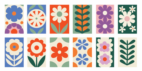 Retro floral pattern design with mid century modern aesthetic