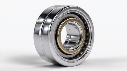 Metallic bearing isolated on white background, detailed close-up view, engineering component