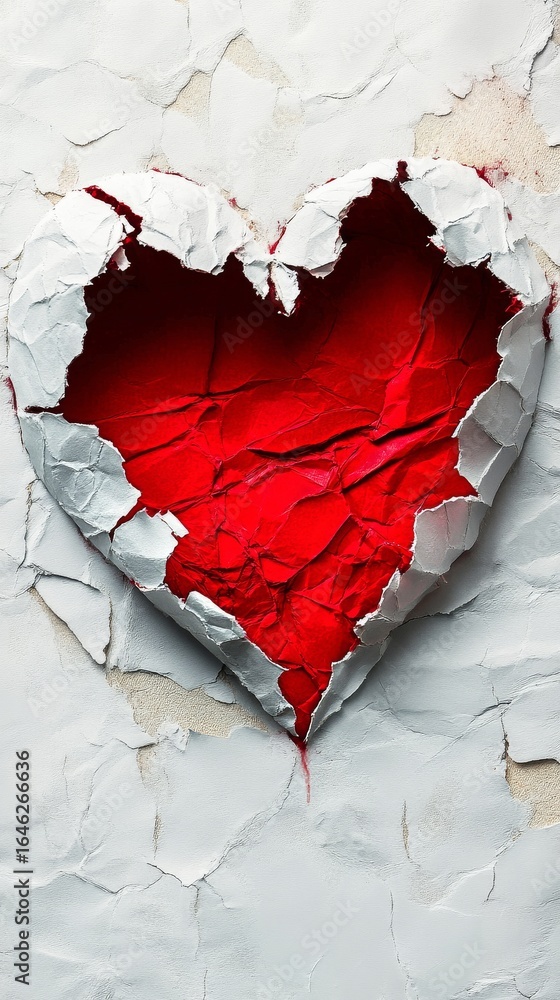 Poster Heart Shape Emerging From Torn Paper in Creative Art Display on Textured Background