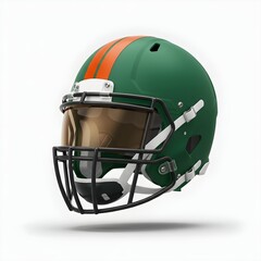 Fototapeta premium Matte Green American Football Helmet Mockup with Orange Stripes and Tinted Visor