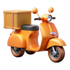 Obraz premium 3d orange scooter with cargo box isolated on transparent background