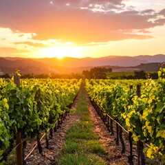 Naklejka premium Vineyard sunset vista