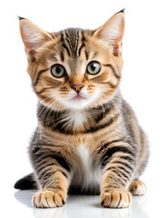 Obraz premium Funny playful male small cat lying down showing its testicles. Isolated on white background