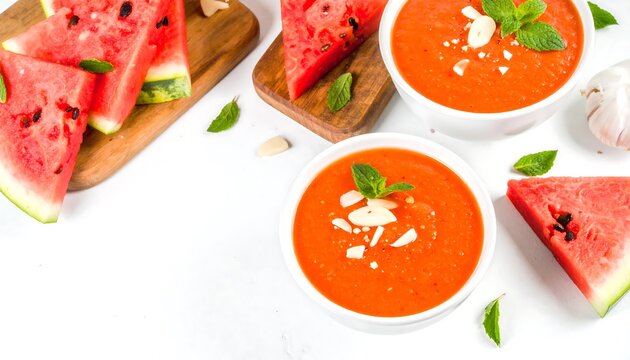 Red soup with watermelon