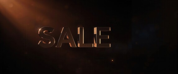 Metallic 3D "SALE" text with glowing light effects on a dark background
