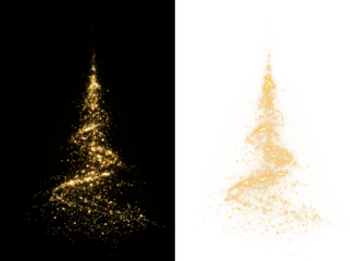 Shining Christmas Tree with Sparkling Lights creates a unique transparent PNG. Glowing tree illustration with sparkling light effects and bokeh