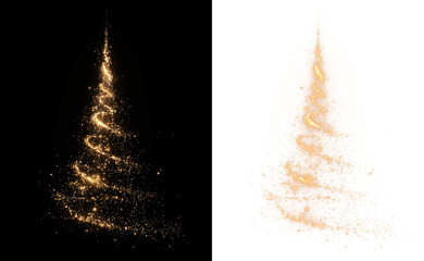 Shining Christmas Tree with Sparkling Lights creates a unique transparent PNG. Glowing tree illustration with sparkling light effects and bokeh