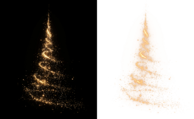 Shining Christmas Tree with Sparkling Lights creates a unique transparent PNG. Glowing tree illustration with sparkling light effects and bokeh