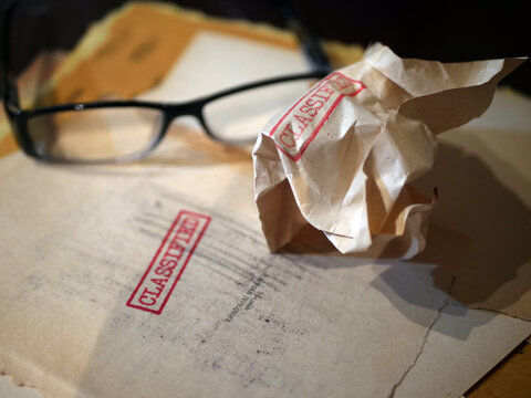 Close up of classified document papers