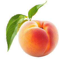 Juicy Peach with Leaves Isolated on Black Background High-Resolution Photo