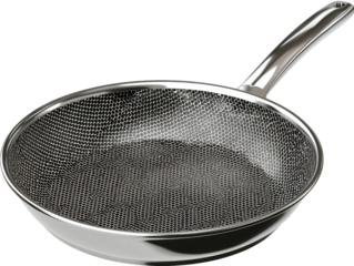 Cooking action using a frying pan in a modern kitchen environment