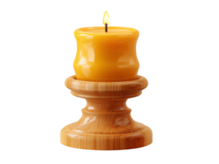 Relaxing candle on wooden holder cozy home decor soft lighting