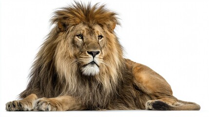 Majestic Lion Sitting Isolated on White Background - Regal Wildlife Portrait for Design Projects