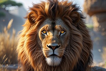 Obraz premium Stylish Fantasy Artwork of a Cozy Lion Spirit