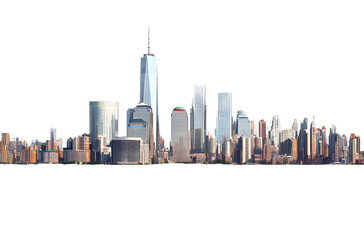 New York City skyline, clear sky, white background, isolated on the edges, transparent background, PNG format,i