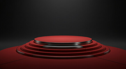 red carpet podium stage on black background