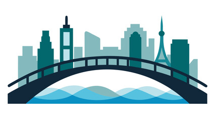Fototapeta premium Minimalist Bridge Over River City Skyline Urban Landscape Vector Design