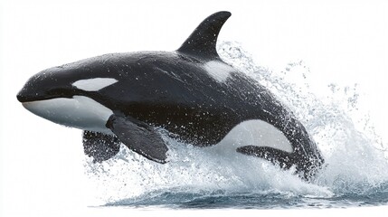 Fototapeta premium Orca Whale Jumping Out of Ocean Water Splashing