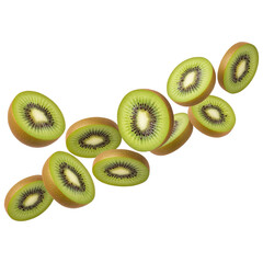 Fresh Slices of Kiwi Fruit Floating on a Transparent Background for Healthy Eating Concepts