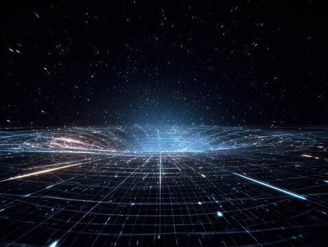 Abstract Holographic HUD Grid Rotating in Space.