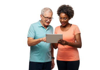 Senior Couple Using Tablet for Fitness and Wellness