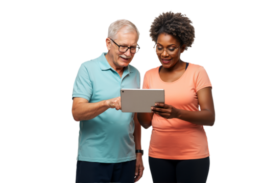 Senior Couple Using Tablet for Fitness and Wellness