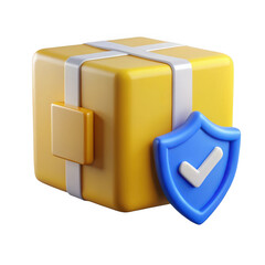 3d shipping box with security shield isolated on transparent background