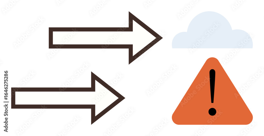 Poster two arrows pointing to a cloud and an orange warning triangle with exclamation mark. ideal for data 