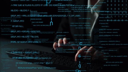 Close-up view of hands engaging with a keyboard as digital code streams illuminate a dark environment, symbolizing technology, programming, and innovation. Xenic - Powered by Adobe