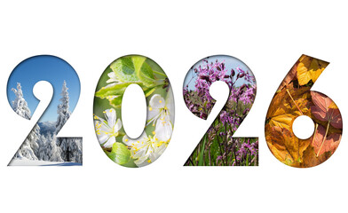 Number 2026 from four seasons photos for calendar, flyer, poster, postcard, banner
