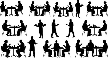 Silhouettes of People Dining and Serving Food – Social Interaction
