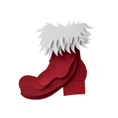 Paper cut style red Santa boot with white fur trim