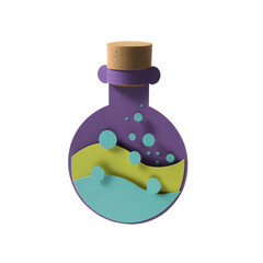 Colorful paper-cut potion bottle with cork stopper &mdash; white isolated background