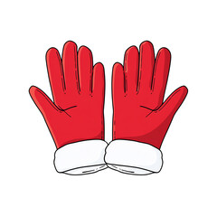 Red winter gloves with white cuffs, pair facing outward, 3D render &mdash; white isolated background