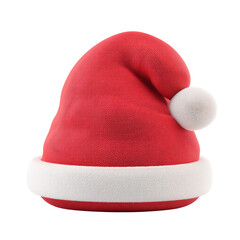 Red Santa hat with white fur trim and pom pom, 3D render &mdash; white isolated background