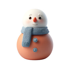 Fototapeta premium Two-tone snowman with blue scarf, terracotta body, three-quarter right, 3D render — white isolated