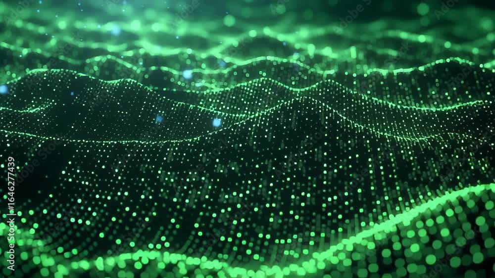 Fototapete dynamic green waves of data visualizing machine learning trends in technology space abstract viewpoi