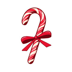 Glossy candy cane tied with satin ribbon bow
white isolated background