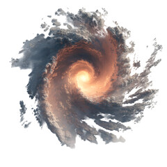 Fototapeta premium Cosmic spiral galaxy with bright glowing center and swirling nebulous clouds isolated on transparent background