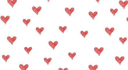 cute seamless pattern of small red textured hearts on white