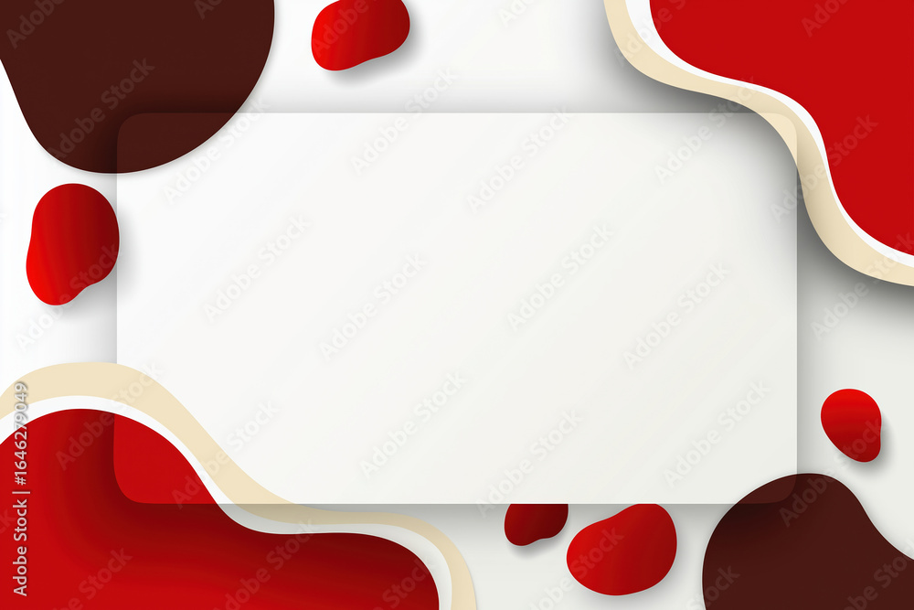 Poster colorful abstract background with red and brown shapes around a blank area for design