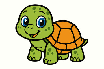 Cute cartoon turtle with bright colors, big eyes, and a happy smile on white background. Perfect for kids’ designs, stickers, and educational projects