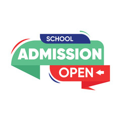 School Admission Open vector banner. A modern and dynamic label for enrollment announcements in schools