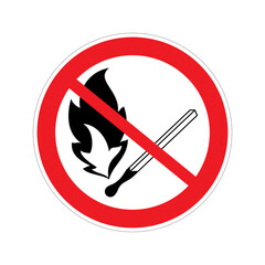This no smoking sign features a matchstick crossed out by a red circle, indicating the restriction on lighting fires. It emphasizes safety in a public area