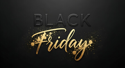 Luxurious Black Friday gold lettering with elegant splatter design on dark background